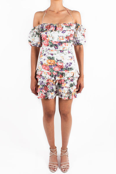 Zimmermann Allia Pintuck Short Dress White Floral for Hire VESTRR Vestrr