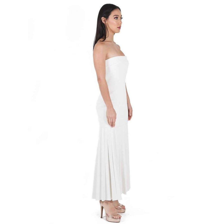 Linear Crepe Pleat Strapless Dress White