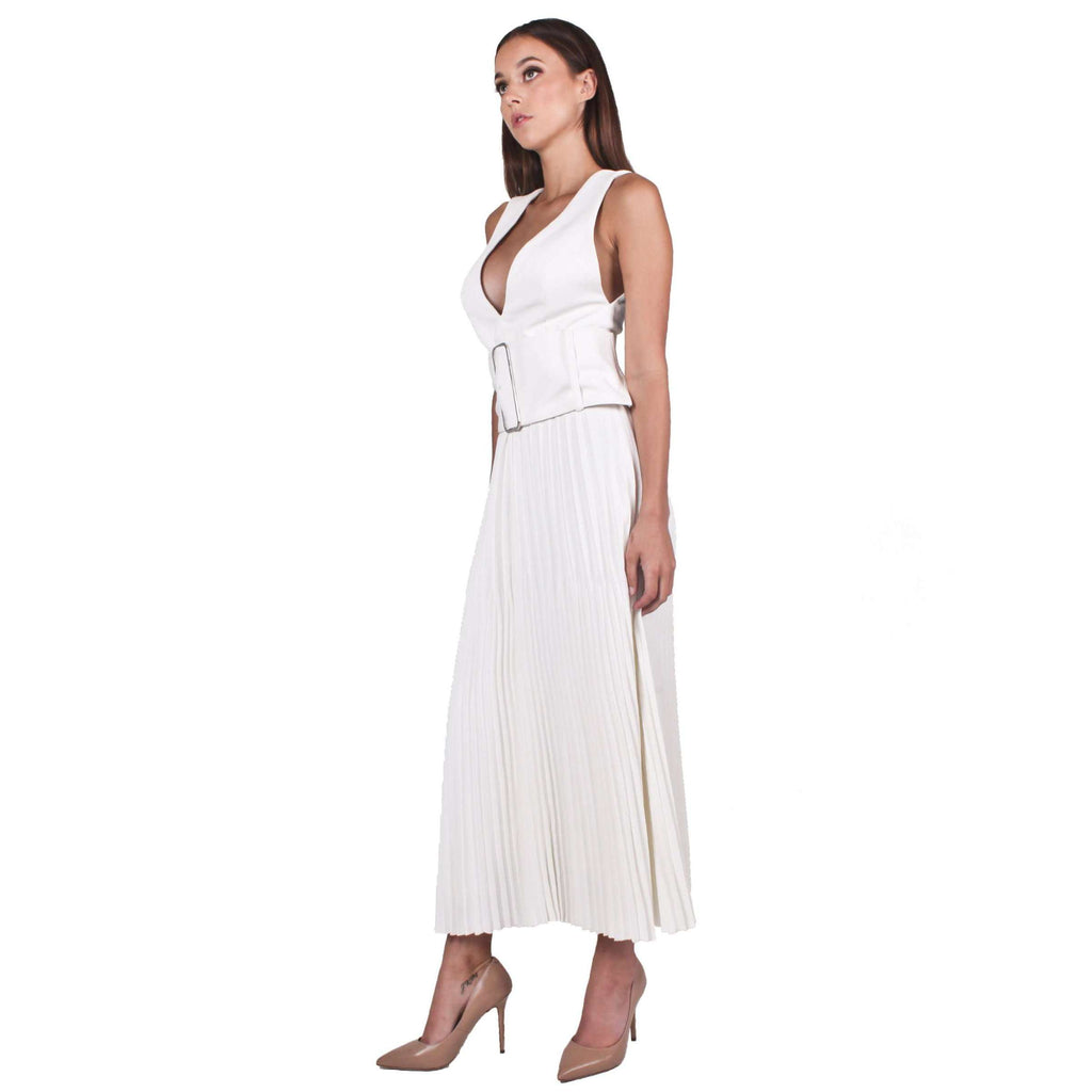 Trapeze Pleat Dress With Trench Belt