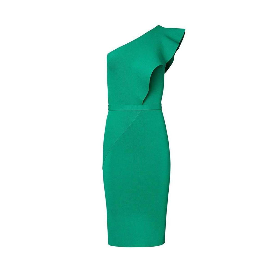 Crepe Knit Ruffle Dress Green